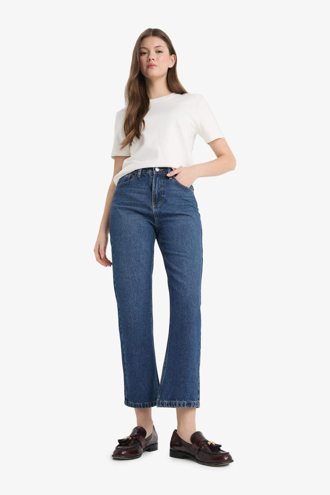 Straight Fit High Waist Straight Leg Jeans Hover Image