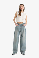 Carpenter Fit High Waist Denim Look Trousers