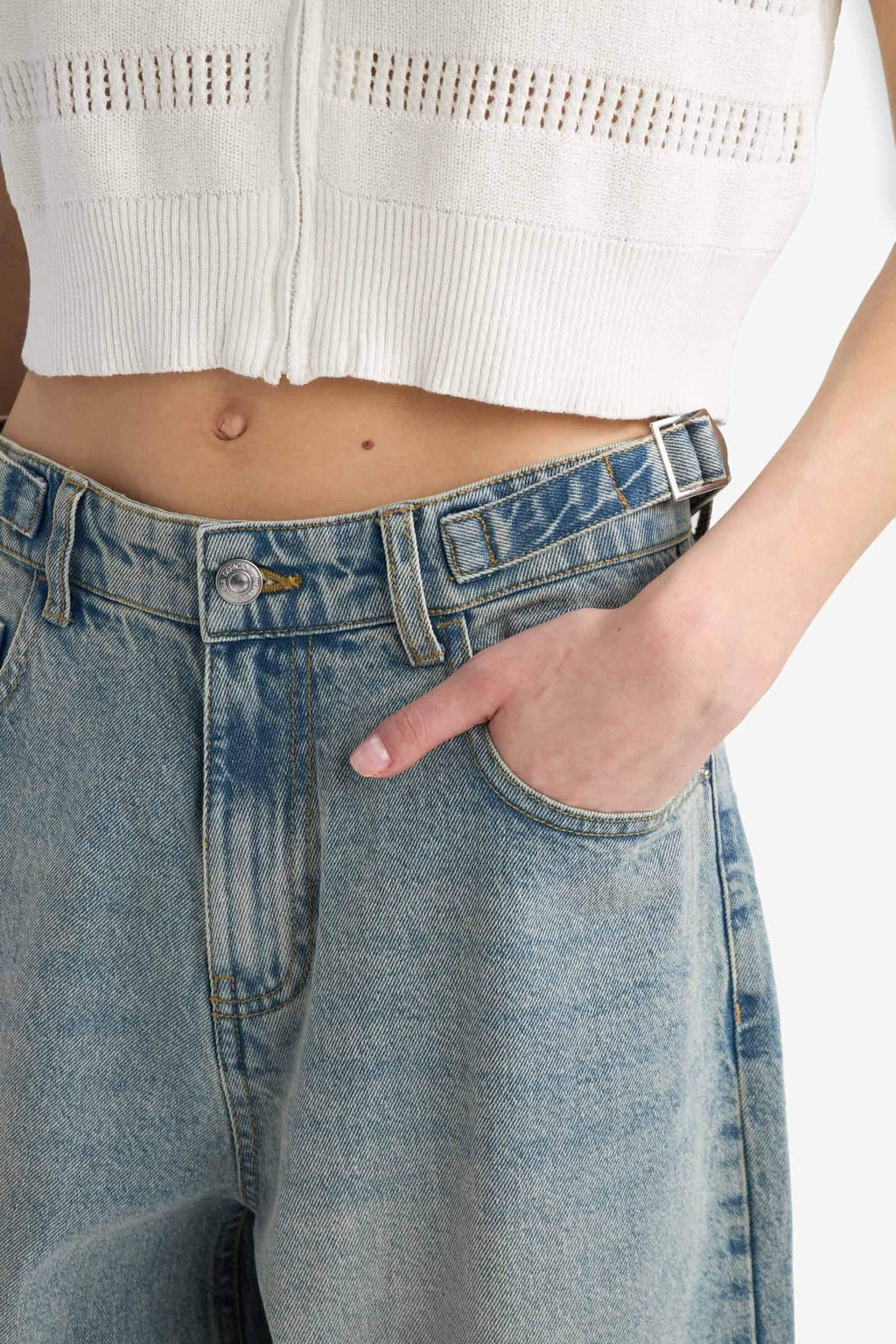 Carpenter Fit High Waist Denim Look Trousers