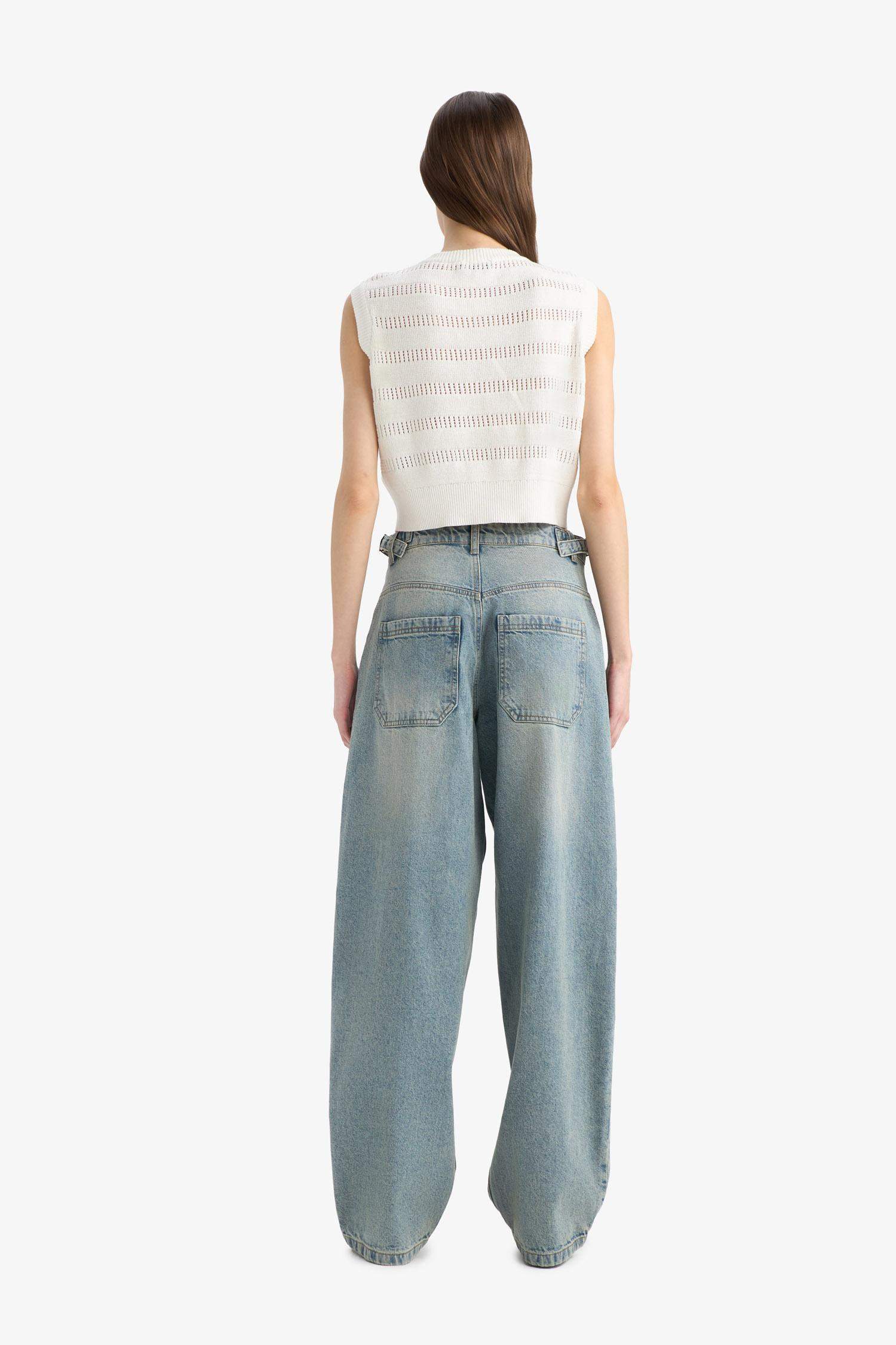 Carpenter Fit High Waist Denim Look Trousers