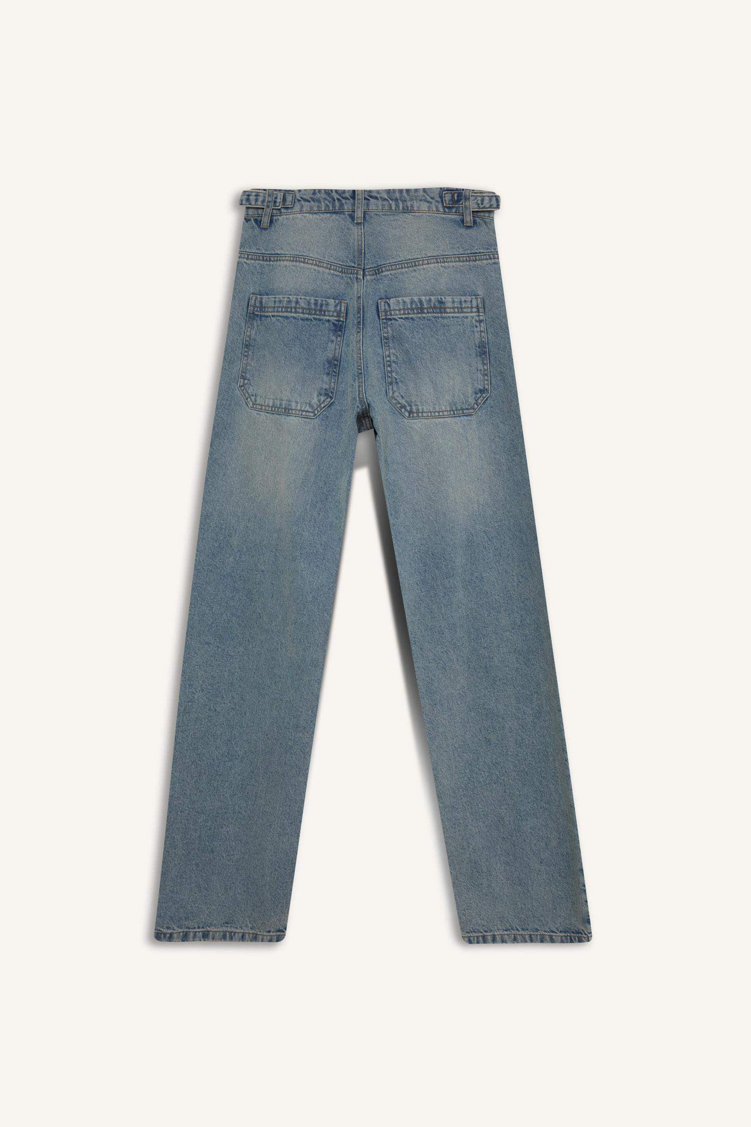 Carpenter Fit High Waist Denim Look Trousers
