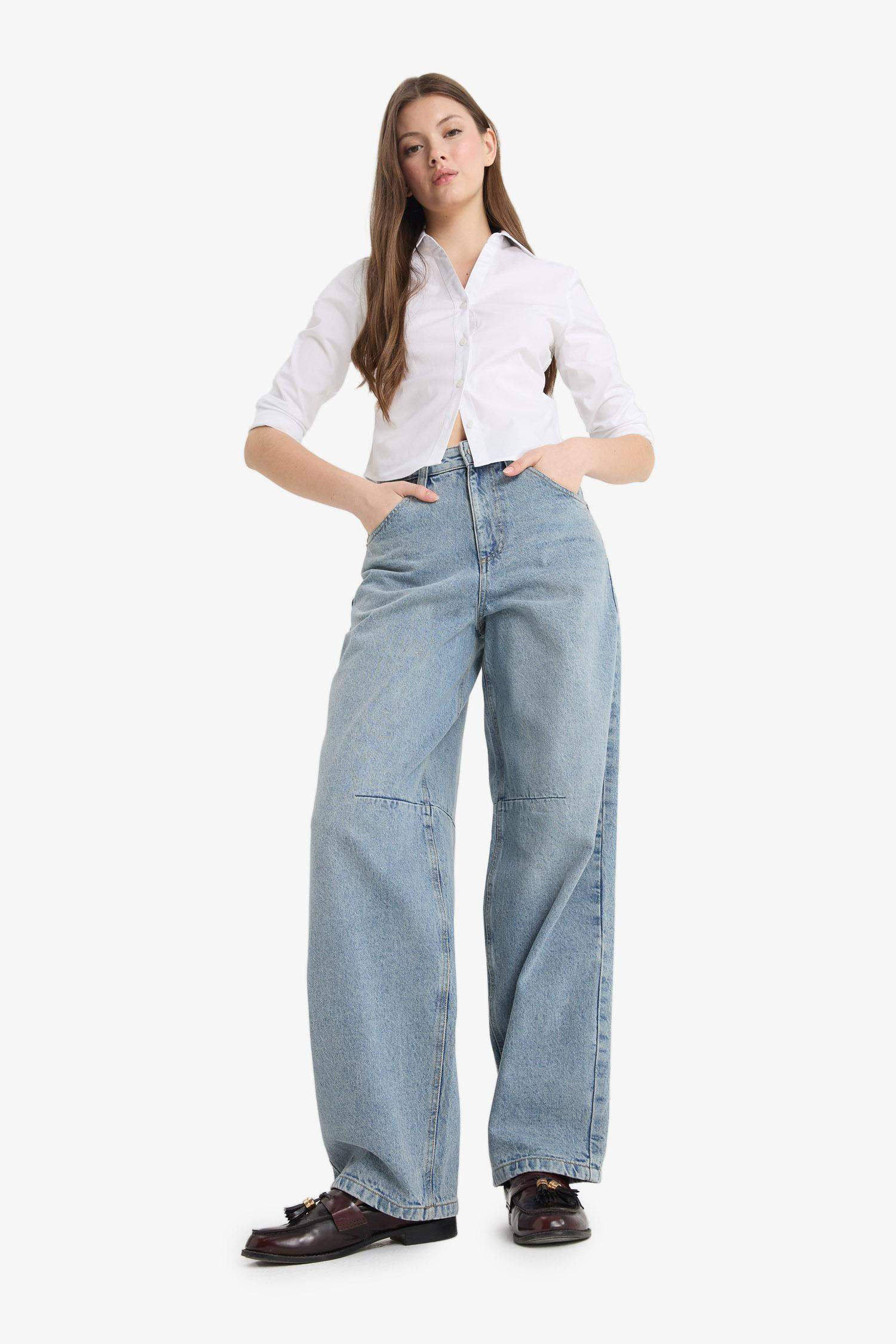 Baggy Fit High Waist Straight Leg Long Jeans