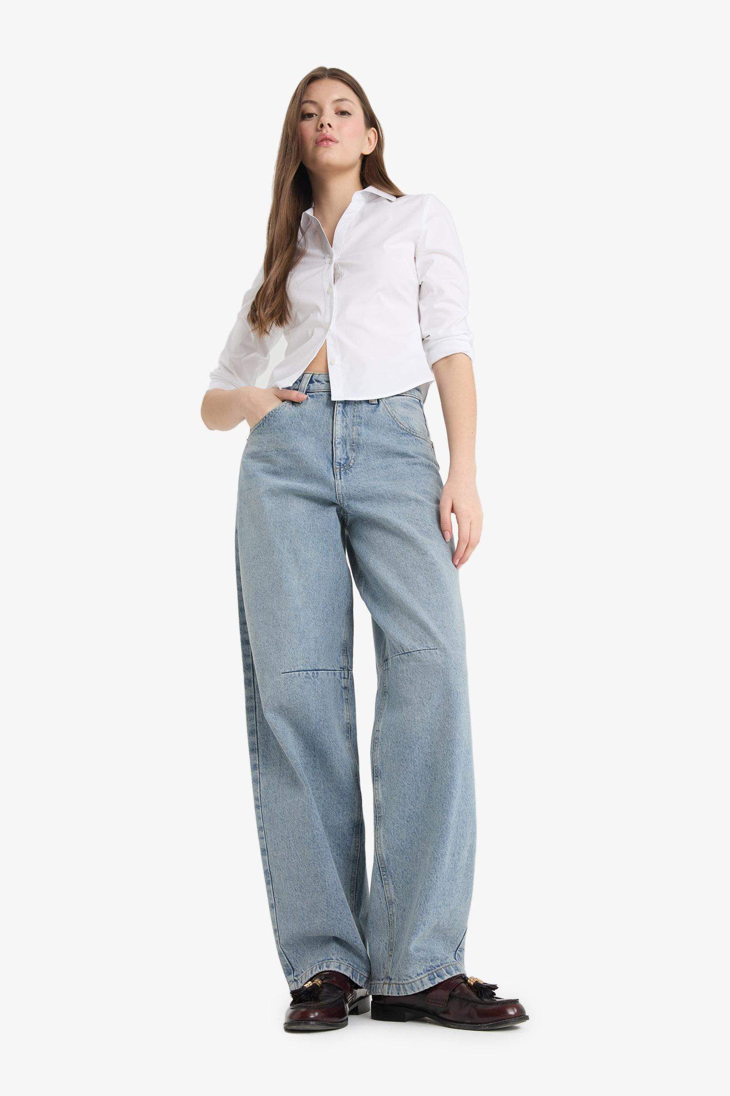 Baggy Fit High Waist Straight Leg Long Jeans