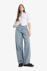 Baggy Fit High Waist Straight Leg Long Jeans