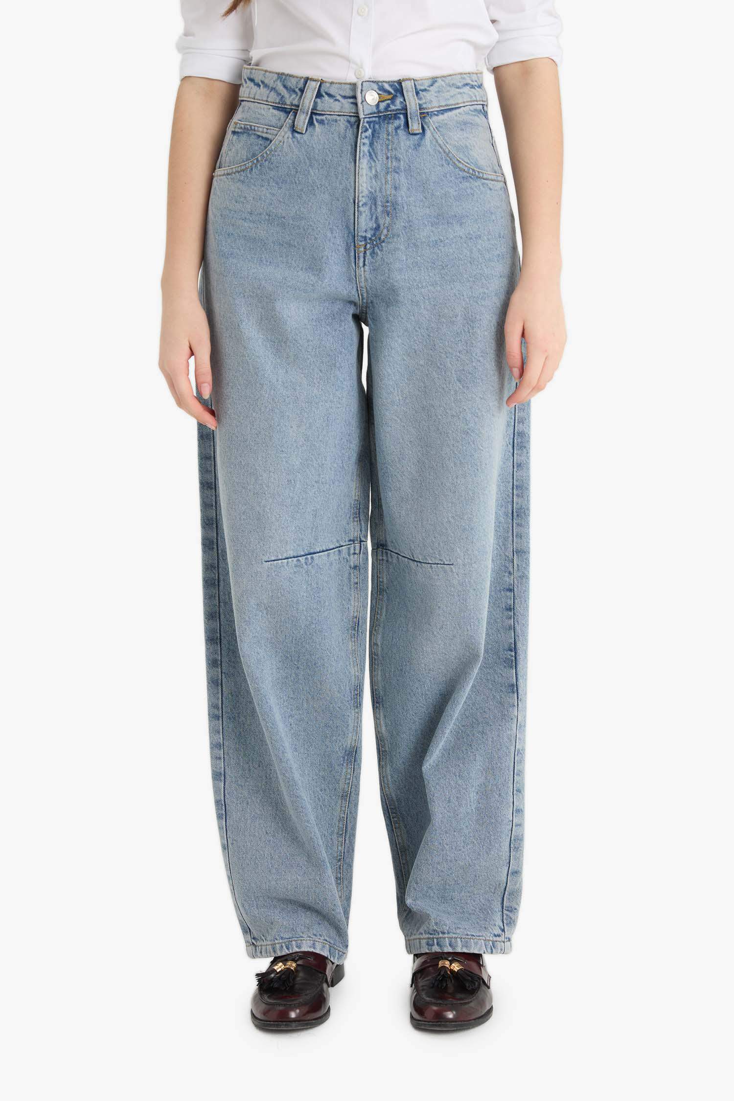 Baggy Fit High Waist Straight Leg Long Jeans