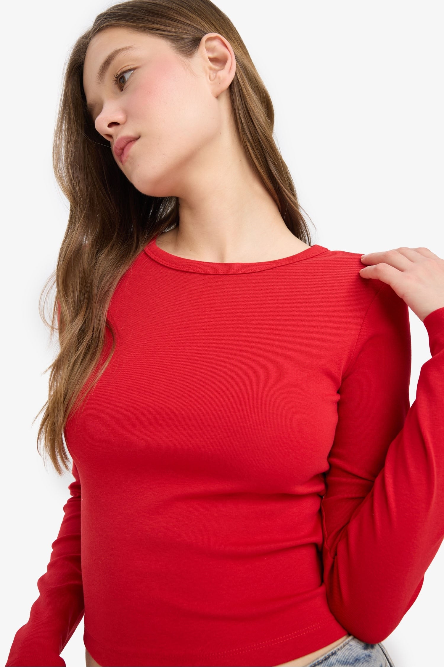 Fitted Crew Neck Ribbed T-Shirt