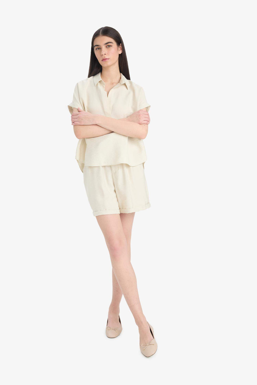 High waisted knit shorts