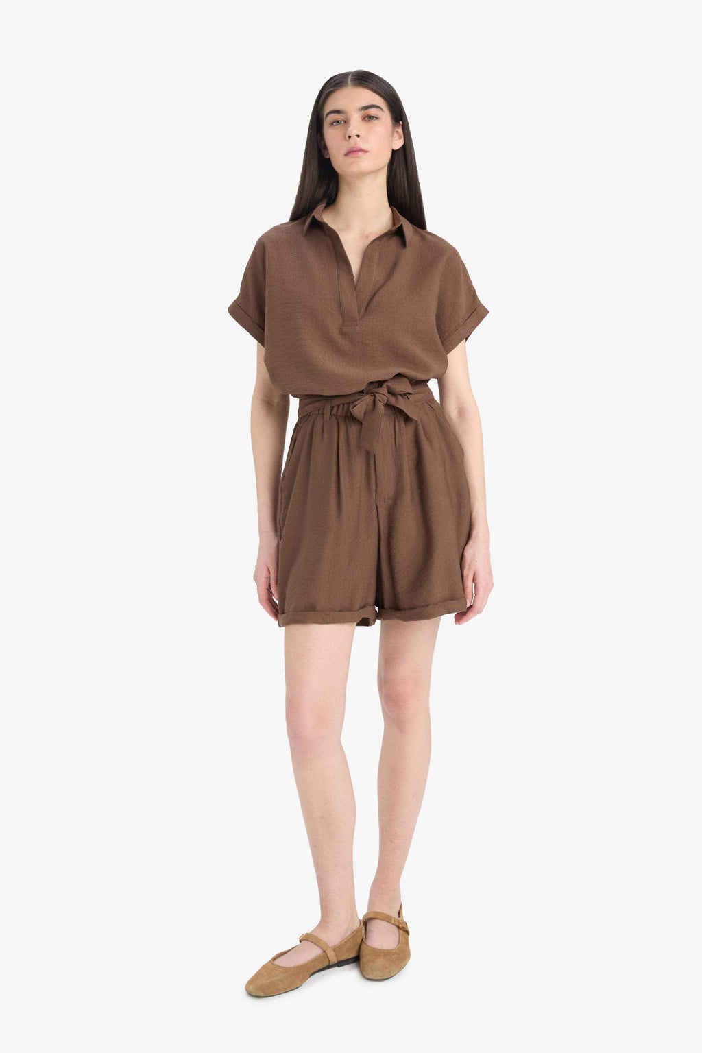 High waisted knit shorts