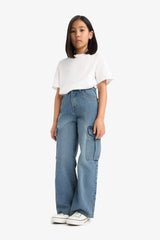 Wide-leg jeans with pockets for girls