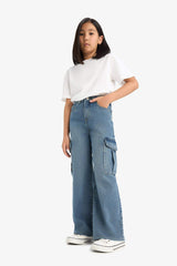 Wide-leg jeans with pockets for girls