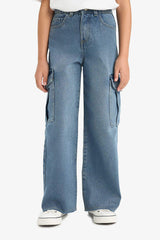Wide-leg jeans with pockets for girls
