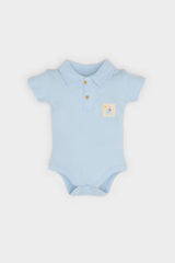 Male Baby Neonatal Polo Neck Printed Waffle Short Sleeve Snap Body