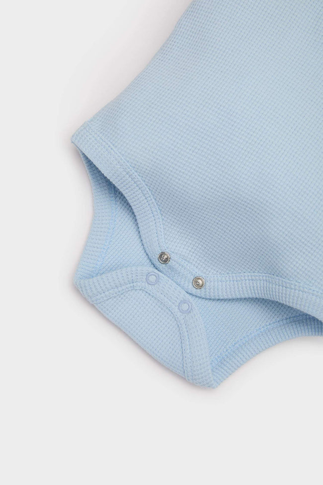 Male Baby Neonatal Polo Neck Printed Waffle Short Sleeve Snap Body Hover Image