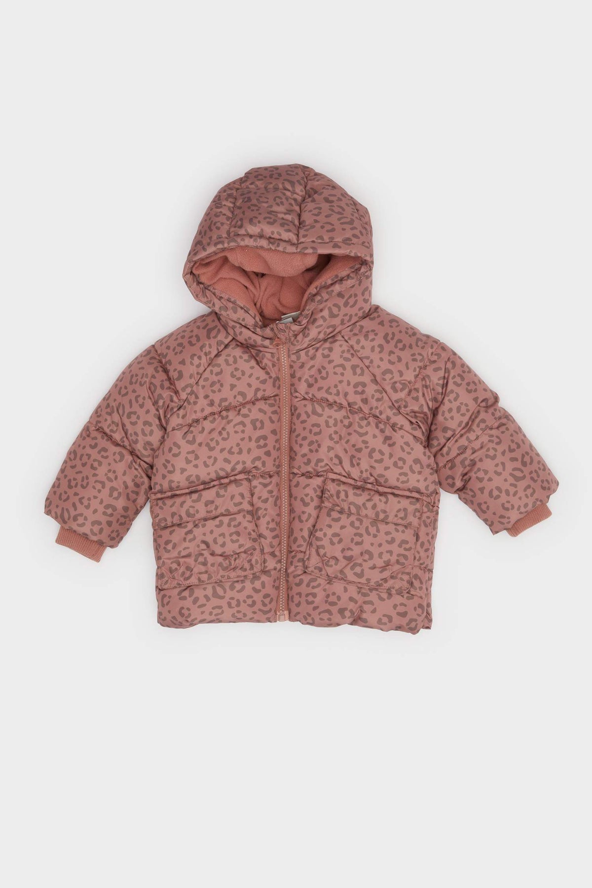 Baby Girl Windproof Waterproof Hooded Patterned Zippered Puffer Coat