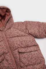 Baby Girl Windproof Waterproof Hooded Patterned Zippered Puffer Coat