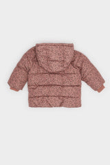 Baby Girl Windproof Waterproof Hooded Patterned Zippered Puffer Coat