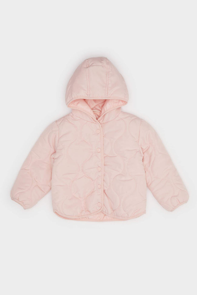 Baby Girl Windproof Water Repellent Quilted Hooded Snap-On Puffer Coat Hover Image