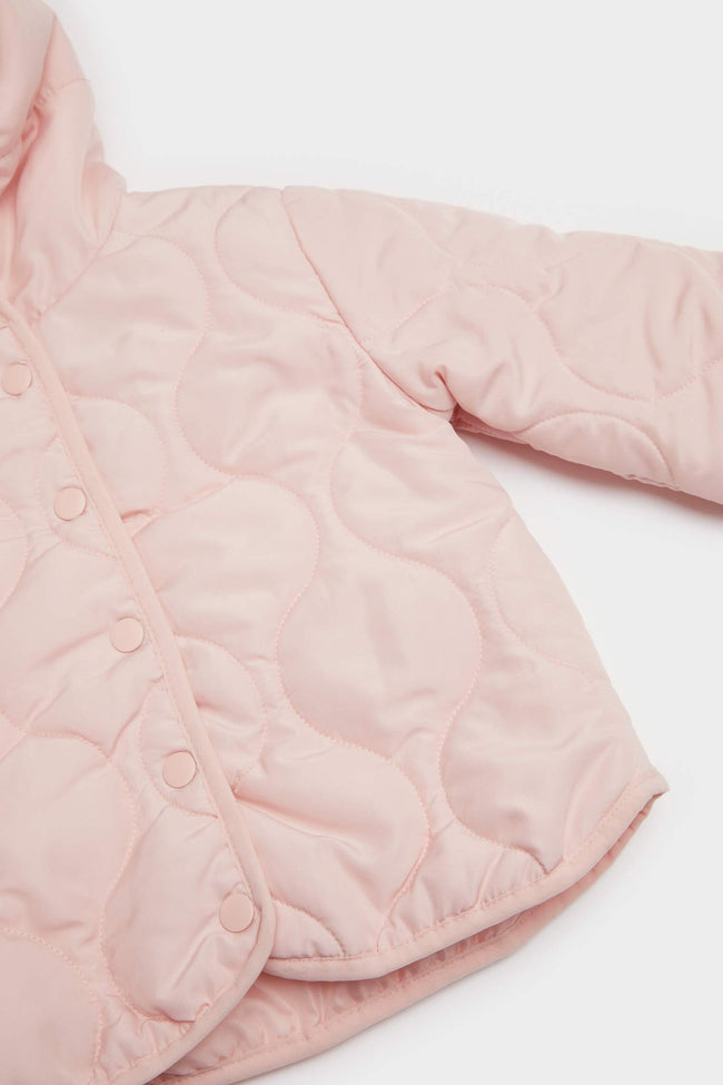 Baby Girl Windproof Water Repellent Quilted Hooded Snap-On Puffer Coat Main Image
