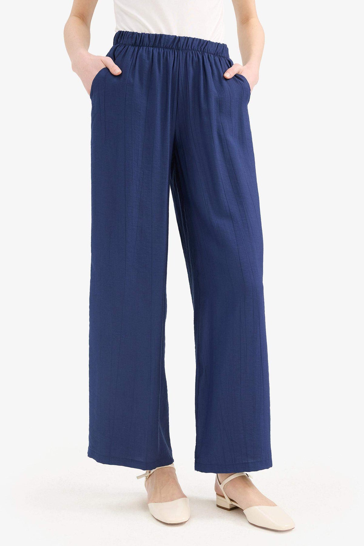 Wide Leg Crinkle Fabric Trousers