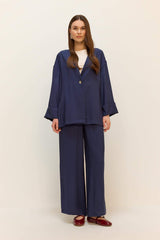 Wide Leg Crinkle Fabric Trousers