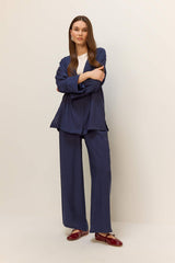 Wide Leg Crinkle Fabric Trousers