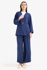Wide Leg Crinkle Fabric Trousers