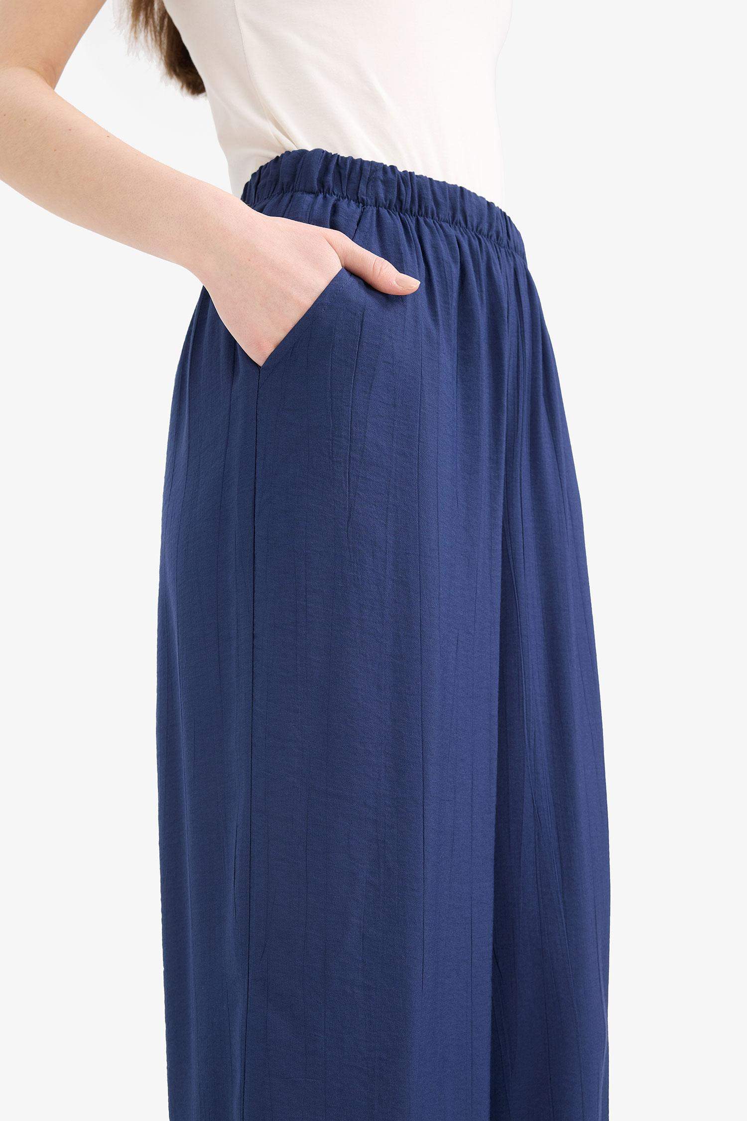 Wide Leg Crinkle Fabric Trousers