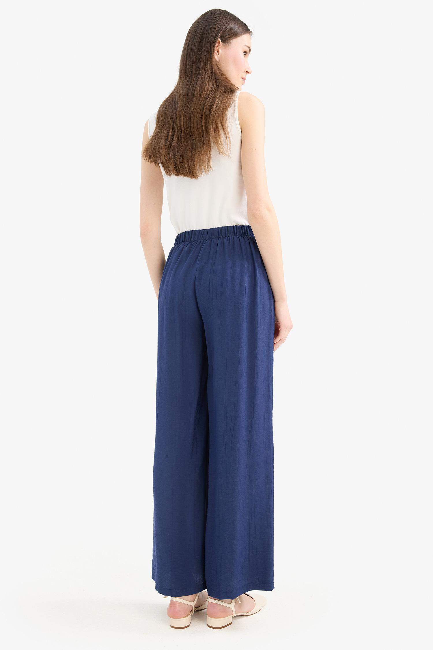 Wide Leg Crinkle Fabric Trousers