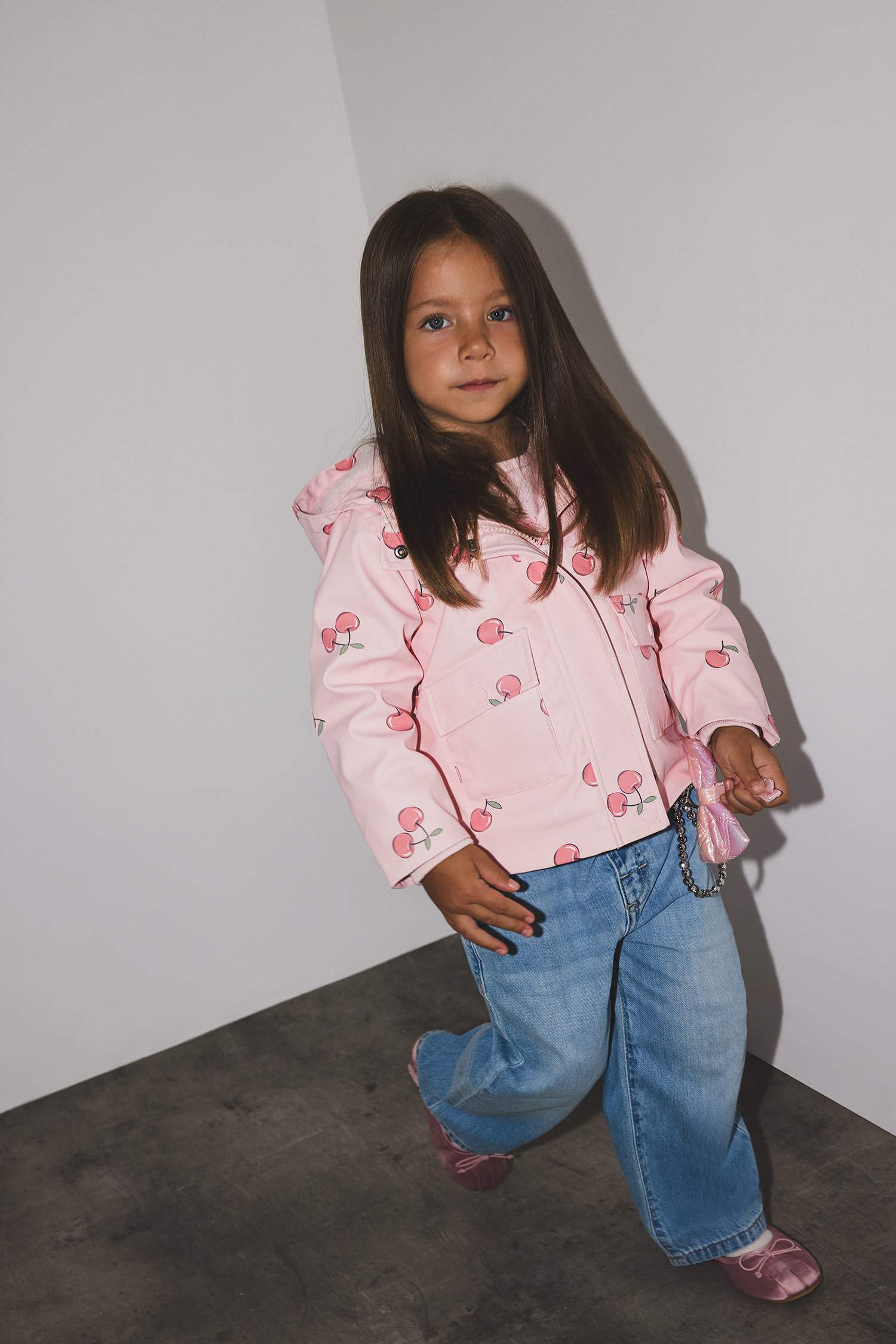 Baby Girl Windproof Waterproof Hooded Patterned Snap Pocket Coat