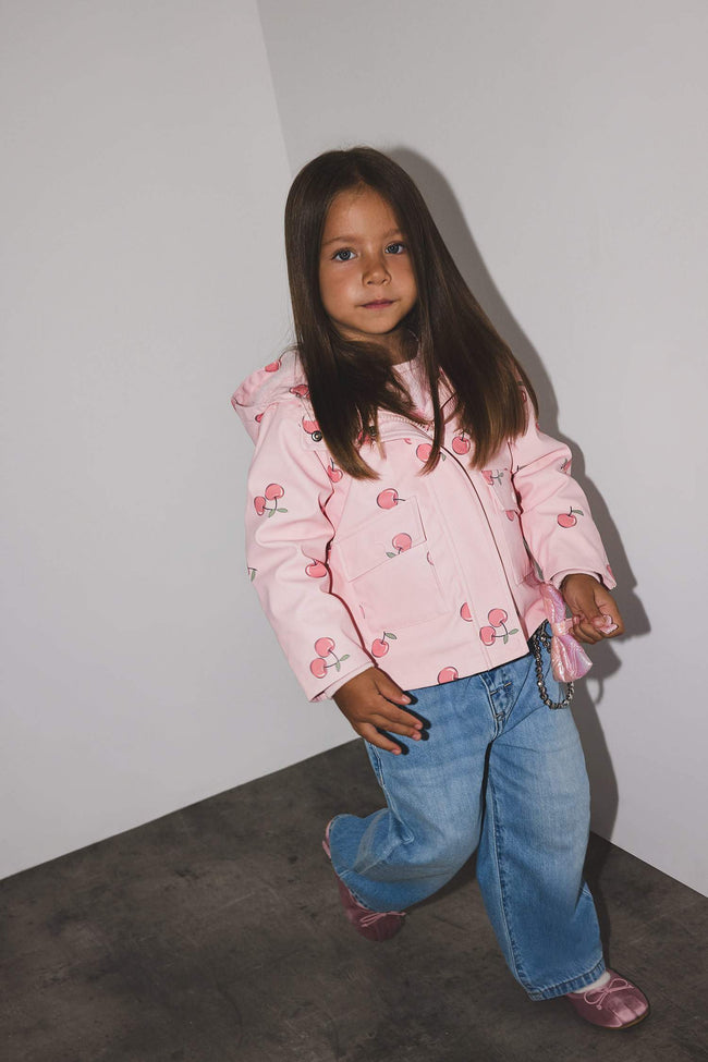 Baby Girl Windproof Waterproof Hooded Patterned Snap Pocket Coat Main Image