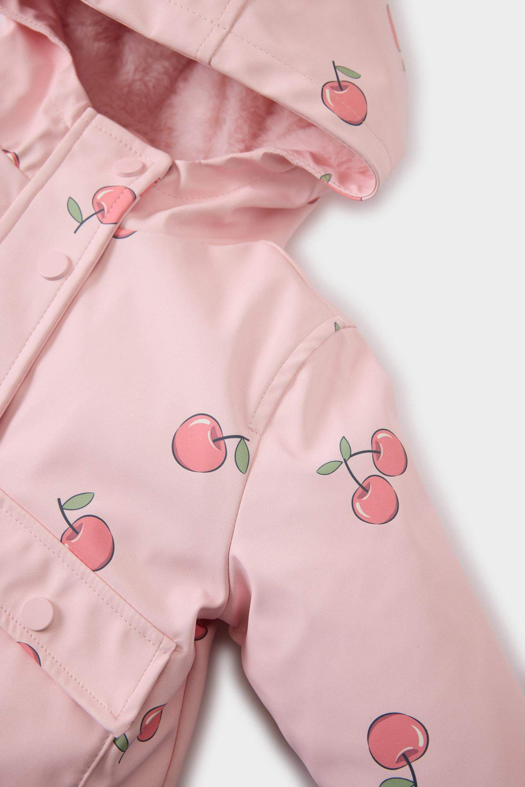 Baby Girl Windproof Waterproof Hooded Patterned Snap Pocket Coat