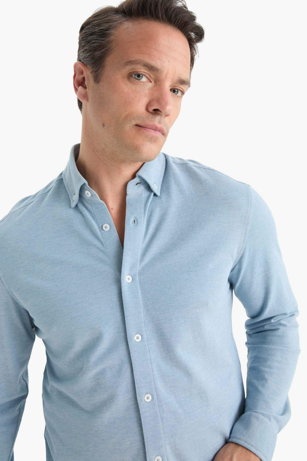 Regular Fit Polo Collar Cotton Long-Sleeve Shirt