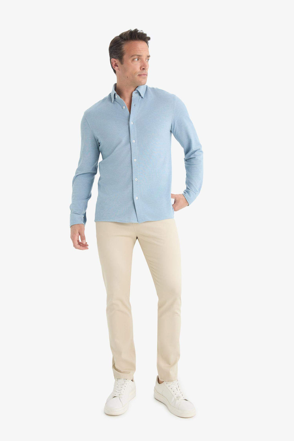 Regular Fit Polo Collar Cotton Long-Sleeve Shirt