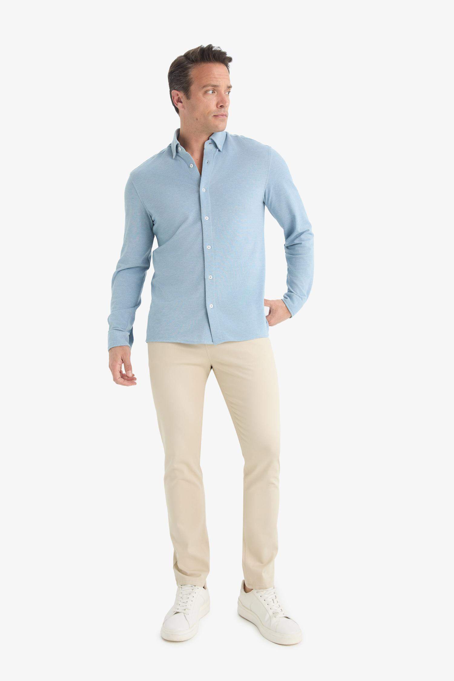 Regular Fit Polo Collar Cotton Long-Sleeve Shirt