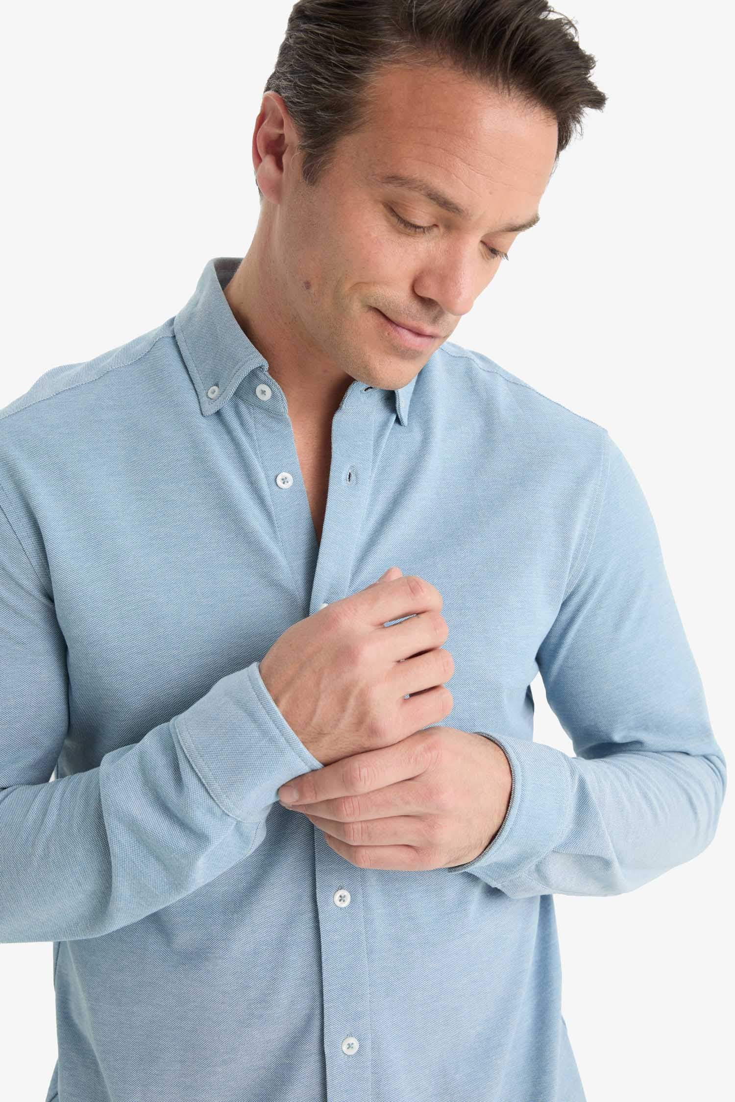 Regular Fit Polo Collar Cotton Long-Sleeve Shirt