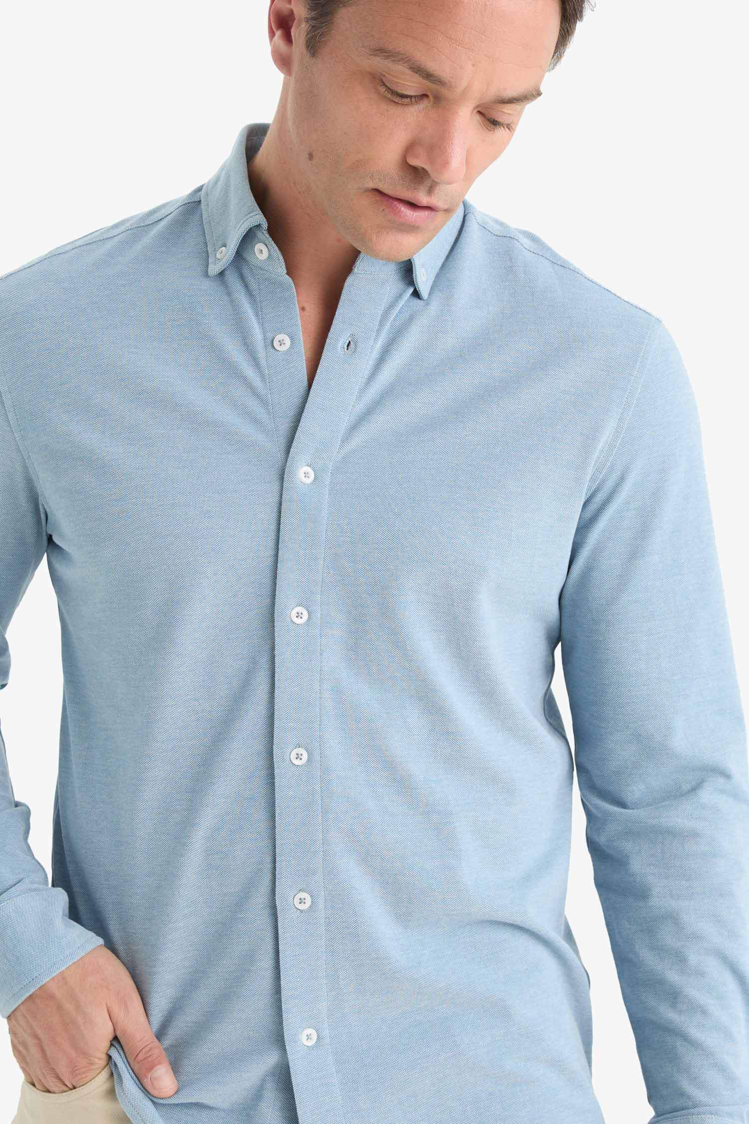 Regular Fit Polo Collar Cotton Long-Sleeve Shirt