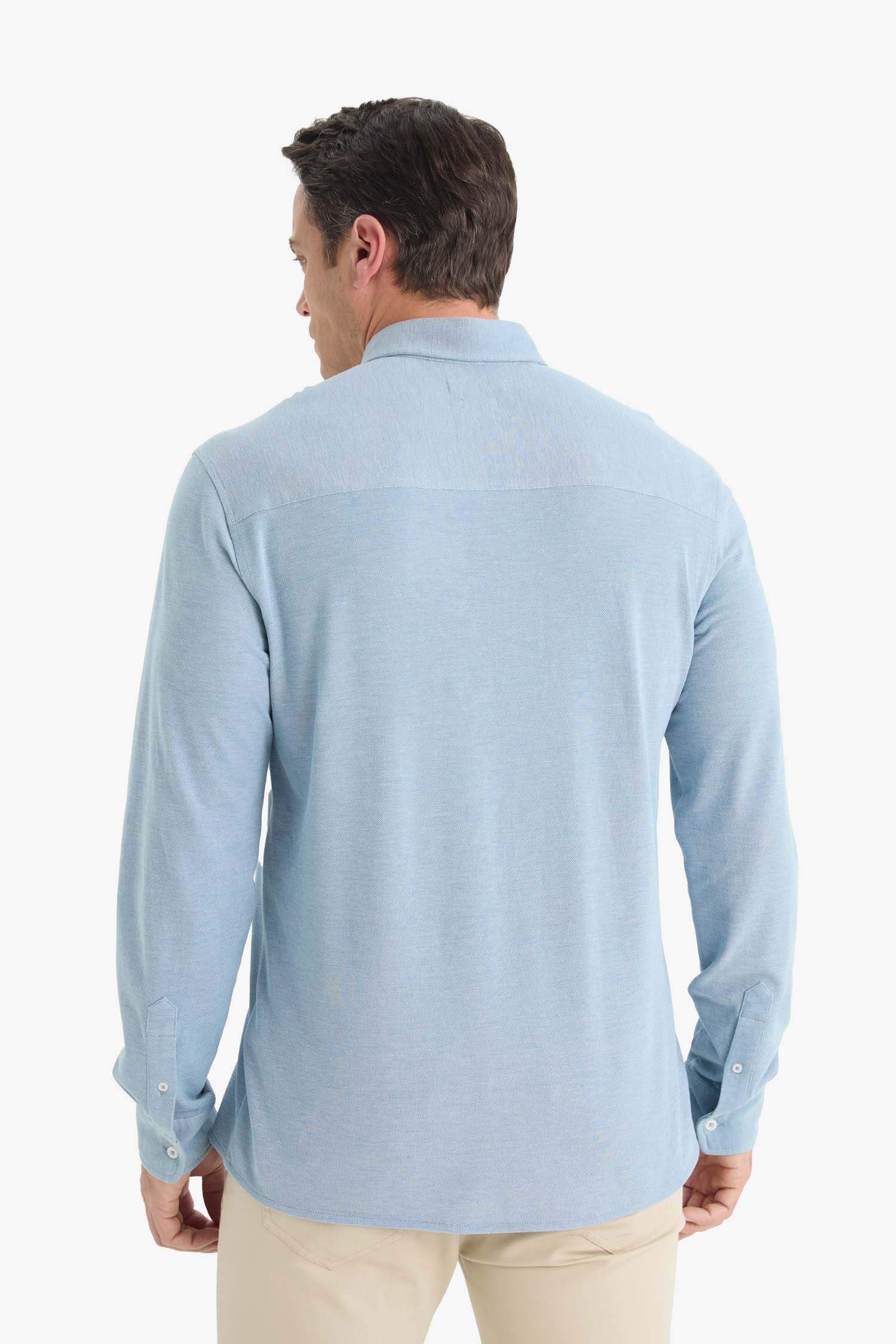 Regular Fit Polo Collar Cotton Long-Sleeve Shirt