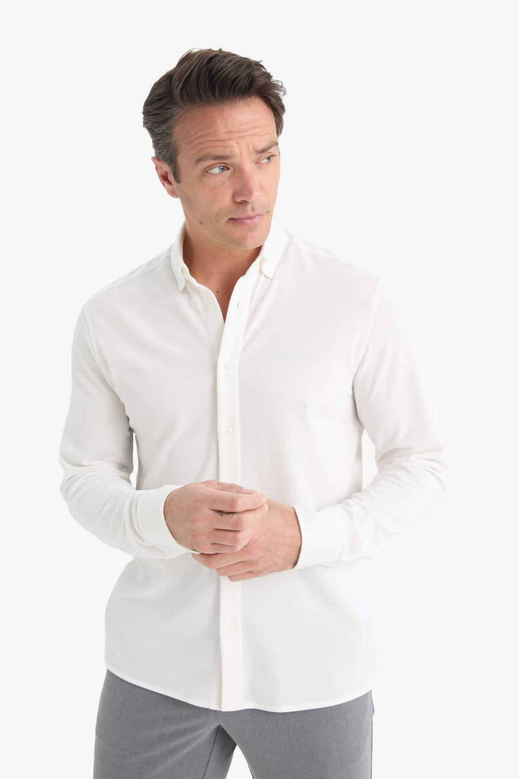 Regular Fit Polo Collar Cotton Long-Sleeve Shirt