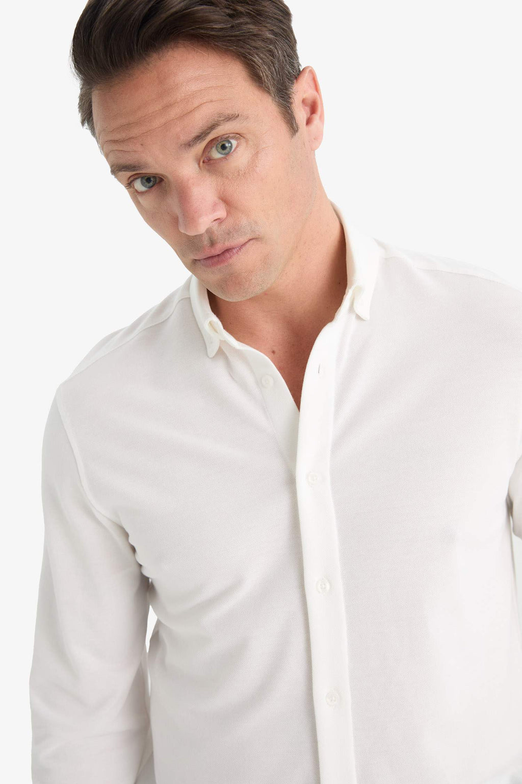 Regular Fit Polo Collar Cotton Long-Sleeve Shirt