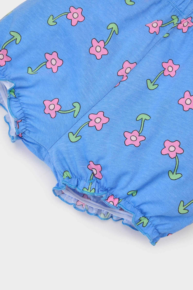 Baby Girl 2 Piece Set Floral Combed Cotton Short Sleeve T-Shirt Overalls Hover Image