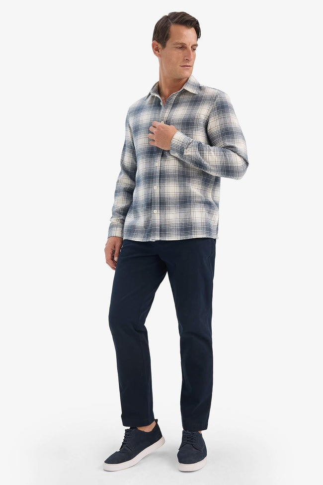Regular Fit Polo Collar Checkered Flannel Long Sleeve Shirt Main Image