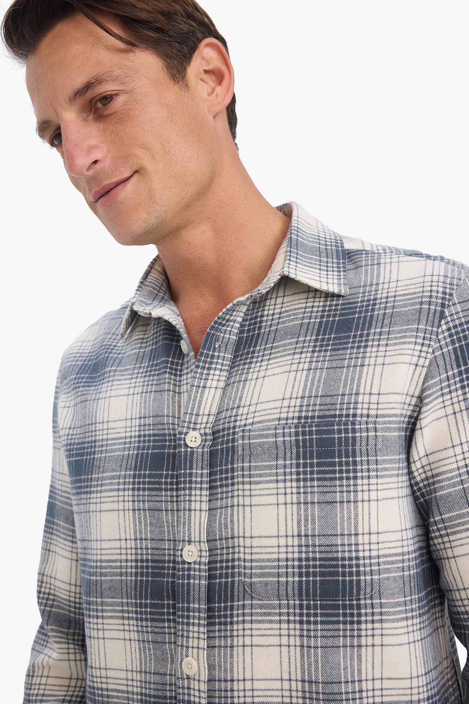 Regular Fit Polo Collar Checkered Flannel Long Sleeve Shirt