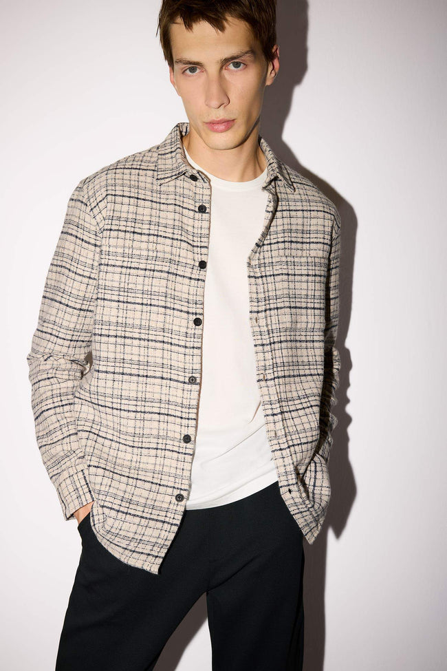 Regular Fit Polo Collar Flannel Long Sleeve Shirt Hover Image