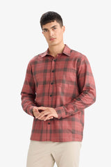 Regular Fit Polo Collar Plaid Cotton Long-Sleeve Shirt