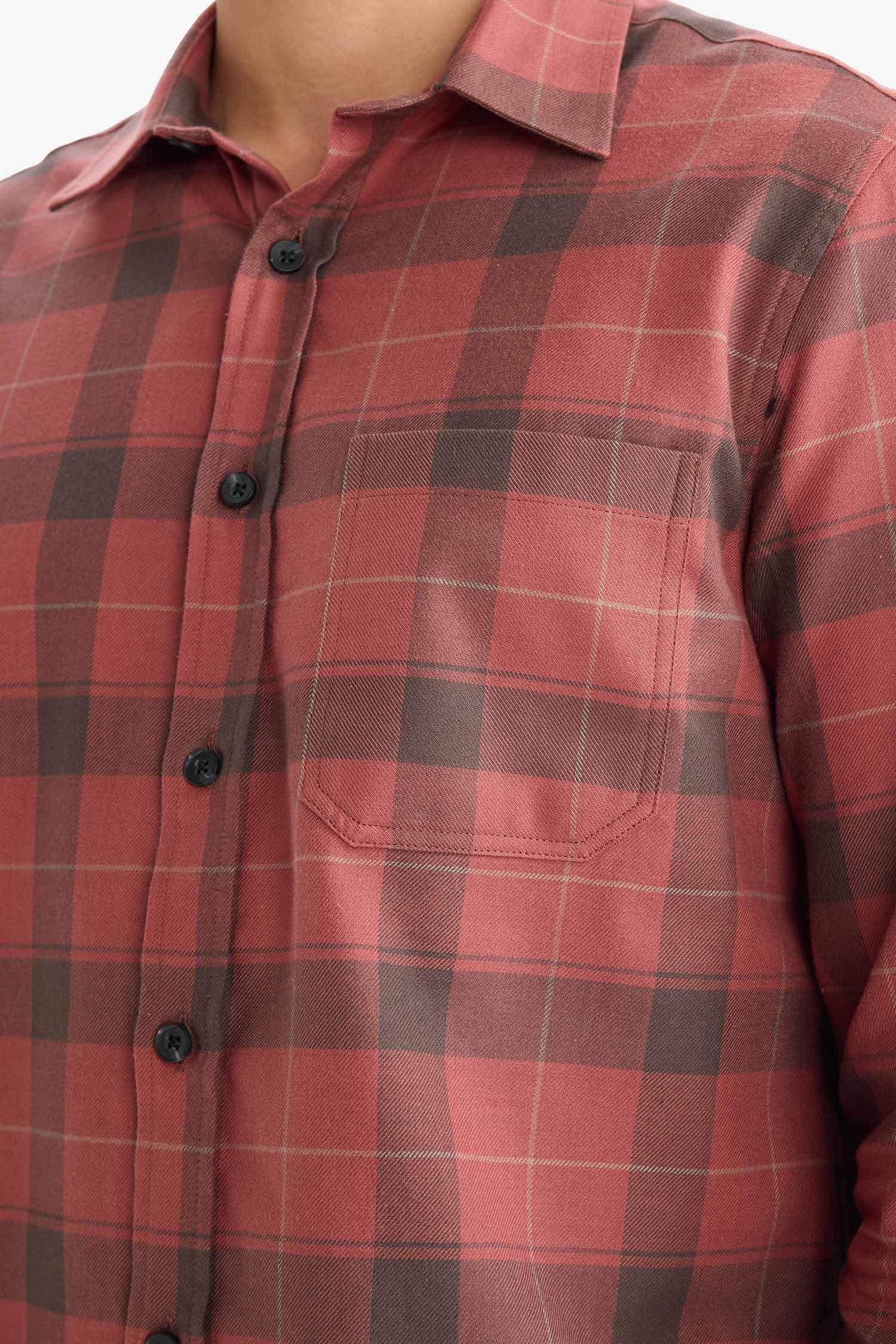 Regular Fit Polo Collar Plaid Cotton Long-Sleeve Shirt