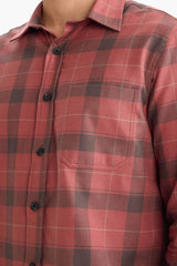 Regular Fit Polo Collar Plaid Cotton Long-Sleeve Shirt