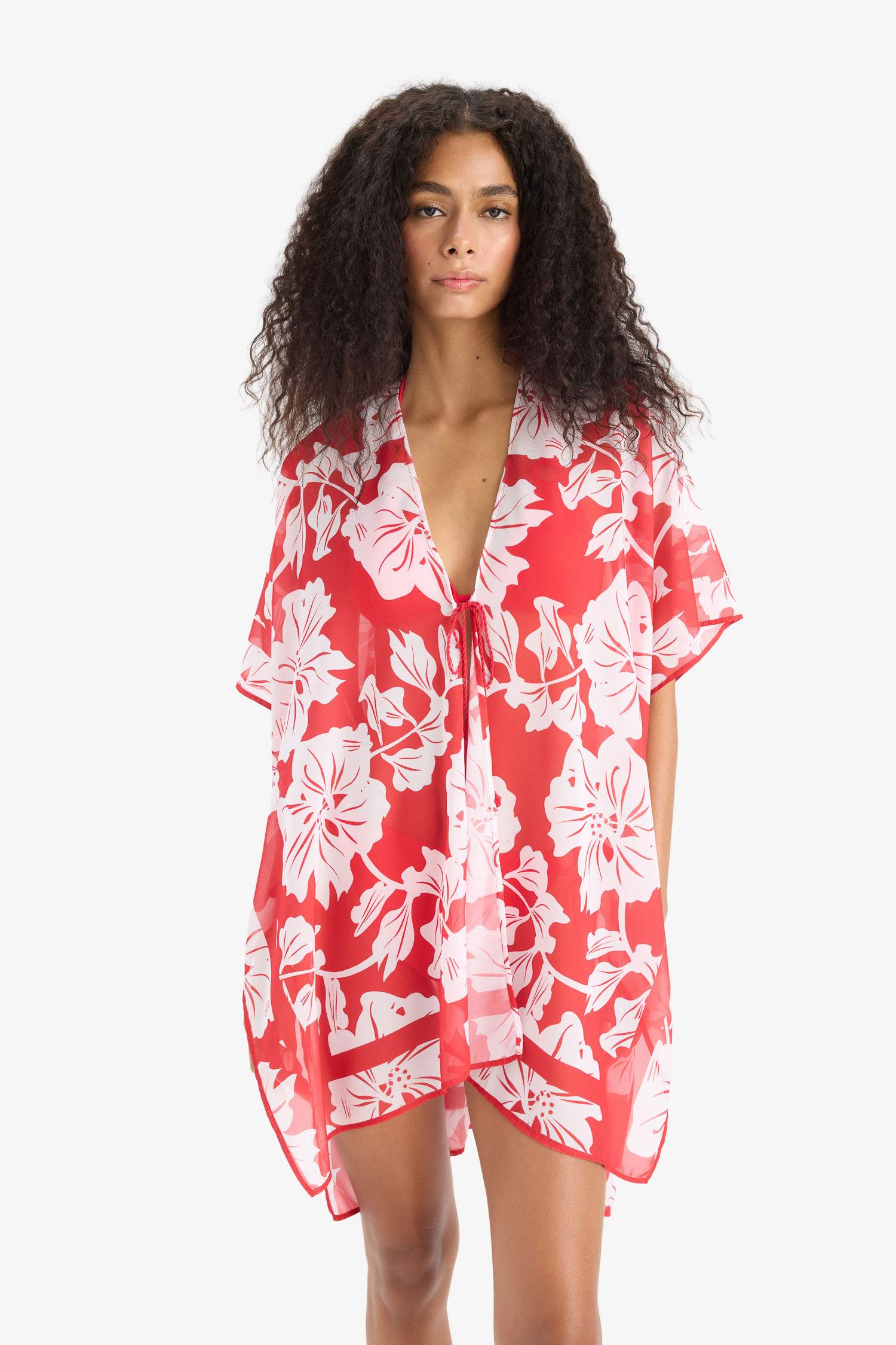 Regular Fit Tropical Printed Chiffon Beach Kimono-Fall in Love