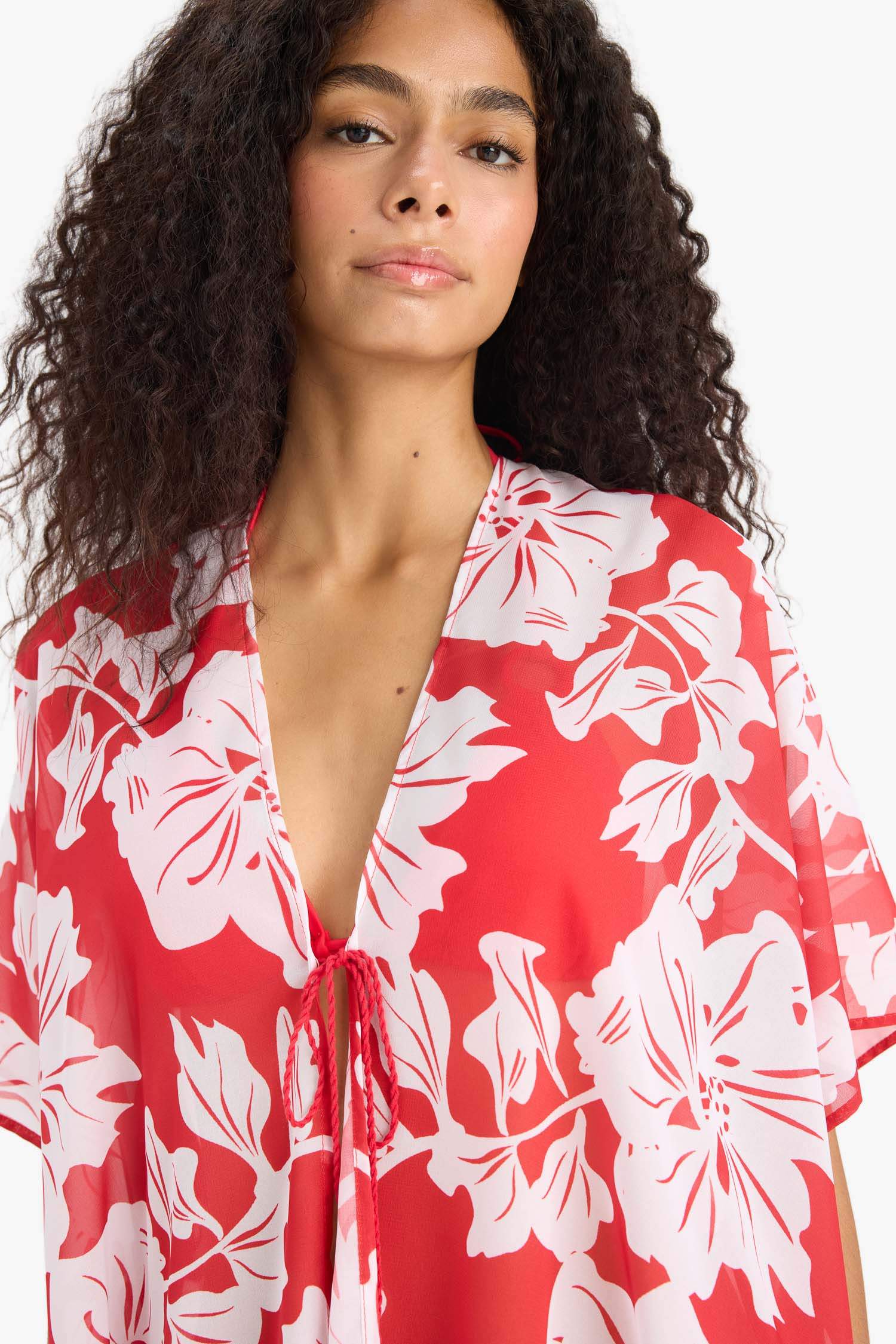 Regular Fit Tropical Printed Chiffon Beach Kimono-Fall in Love