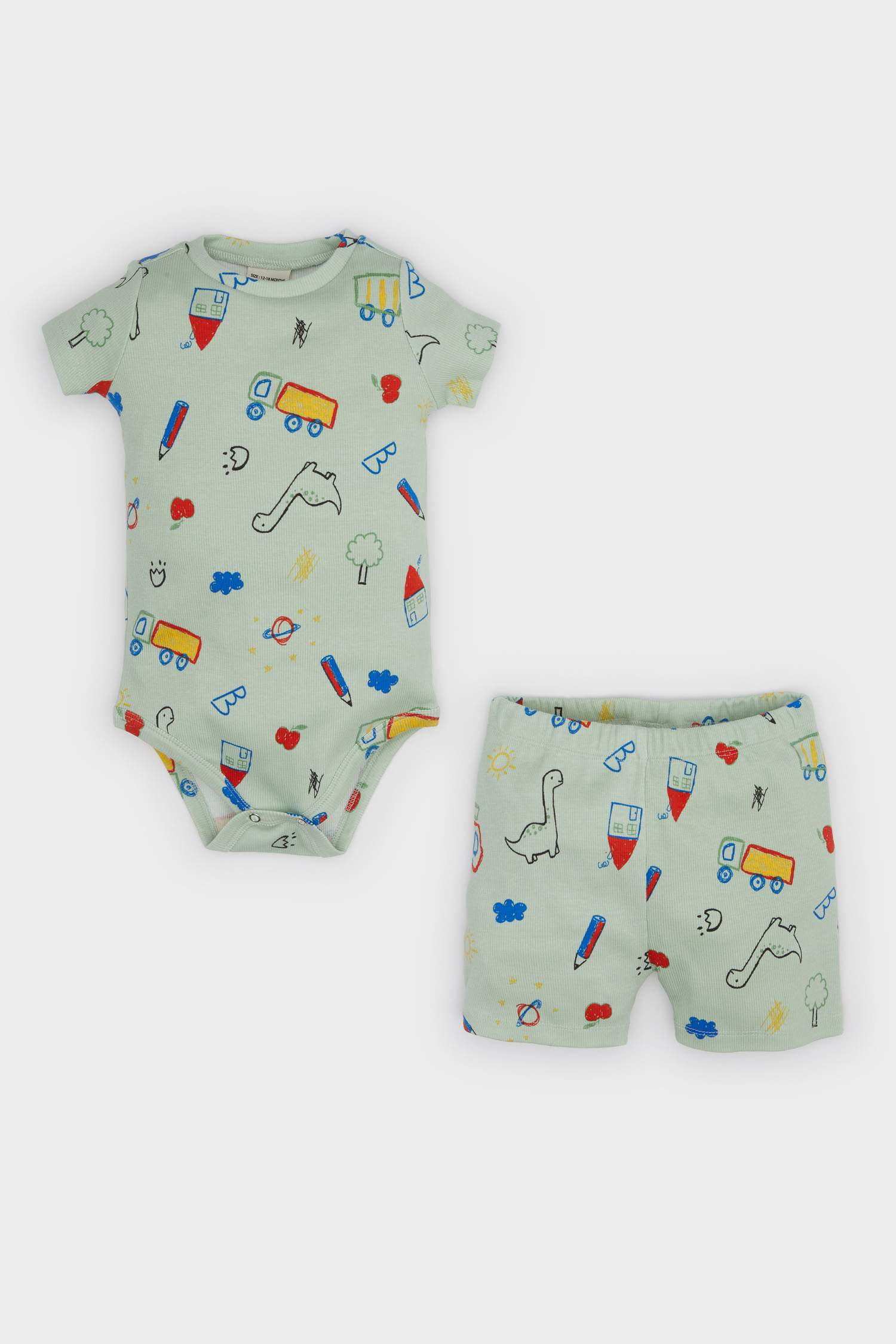 Baby Boy Dinosaur Printed Snap Body Shorts 2 Piece Set
