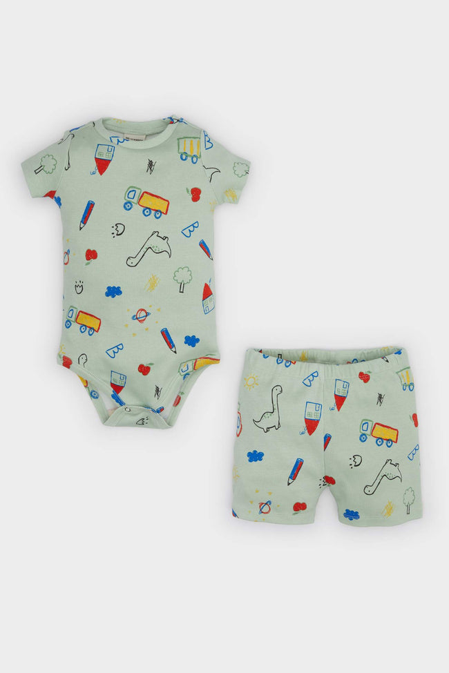Baby Boy Dinosaur Printed Snap Body Shorts 2 Piece Set Main Image